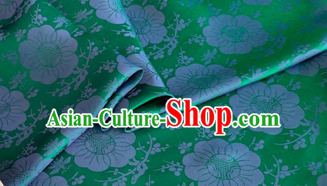 Asian Chinese Classical Plum Blossom Pattern Design Green Silk Fabric Traditional Cheongsam Material Asian Chinese Classical Plum Blossom Pattern Design Green Silk Fabric Traditional Cheongsam Material