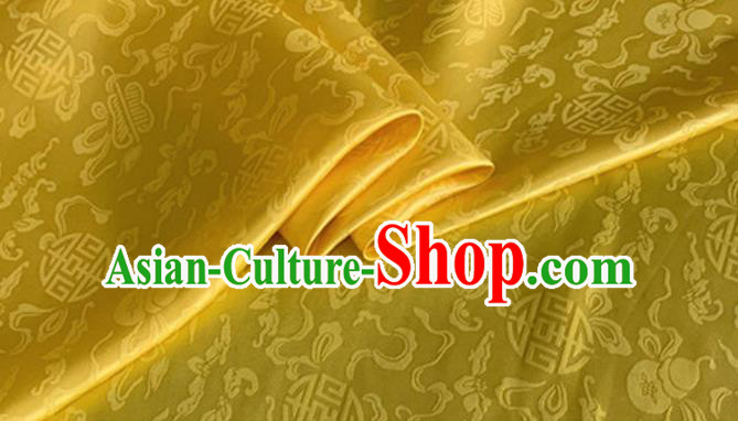 Asian Chinese Classical Ribbon Calabash Pattern Design Golden Silk Fabric Traditional Cheongsam Material Asian Chinese Classical Ribbon Calabash Pattern Design Golden Silk Fabric Traditional Cheongsam Material