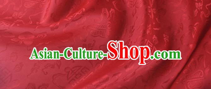 Asian Chinese Classical Ribbon Calabash Pattern Design Red Silk Fabric Traditional Cheongsam Material Asian Chinese Classical Ribbon Calabash Pattern Design Red Silk Fabric Traditional Cheongsam Material