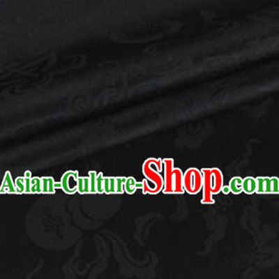 Asian Chinese Classical Ribbon Calabash Pattern Design Black Silk Fabric Traditional Cheongsam Material