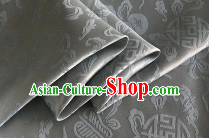 Asian Chinese Classical Ribbon Calabash Pattern Design Grey Silk Fabric Traditional Cheongsam Material Asian Chinese Classical Ribbon Calabash Pattern Design Grey Silk Fabric Traditional Cheongsam Material