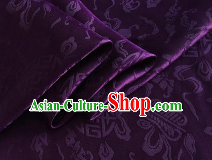Asian Chinese Classical Ribbon Calabash Pattern Design Purple Silk Fabric Traditional Cheongsam Material Asian Chinese Classical Ribbon Calabash Pattern Design Purple Silk Fabric Traditional Cheongsam Material