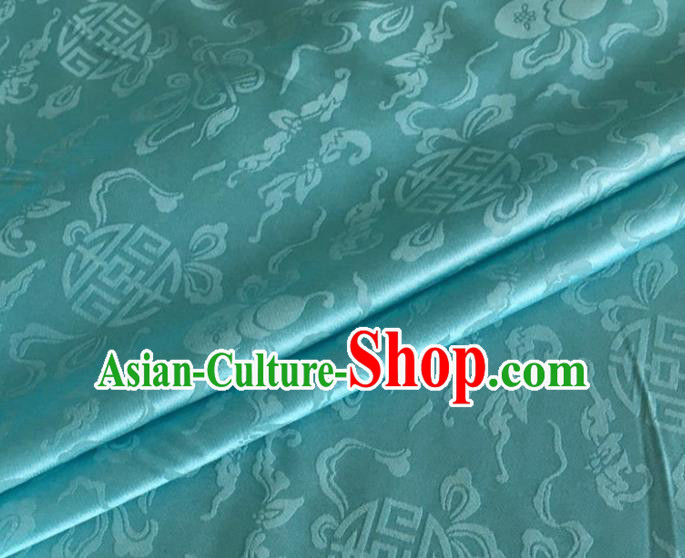 Asian Chinese Classical Ribbon Calabash Pattern Design Lake Blue Silk Fabric Traditional Cheongsam Material Asian Chinese Classical Ribbon Calabash Pattern Design Lake Blue Silk Fabric Traditional Cheongsam Material