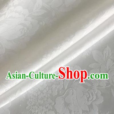 Asian Chinese Classical Peony Pattern Design White Silk Fabric Traditional Cheongsam Brocade Material