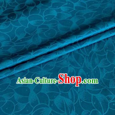 Asian Chinese Classical Lotus Petals Pattern Design Peacock Blue Silk Fabric Traditional Cheongsam Brocade Material
