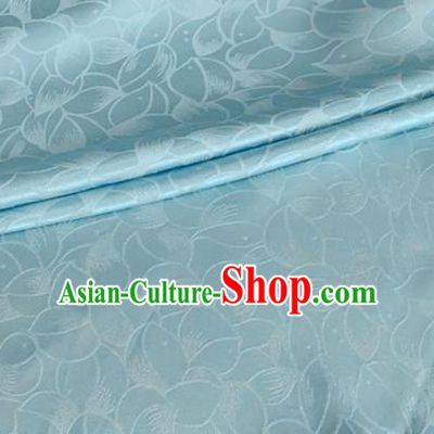 Asian Chinese Classical Lotus Petals Pattern Design Light Blue Silk Fabric Traditional Cheongsam Brocade Material