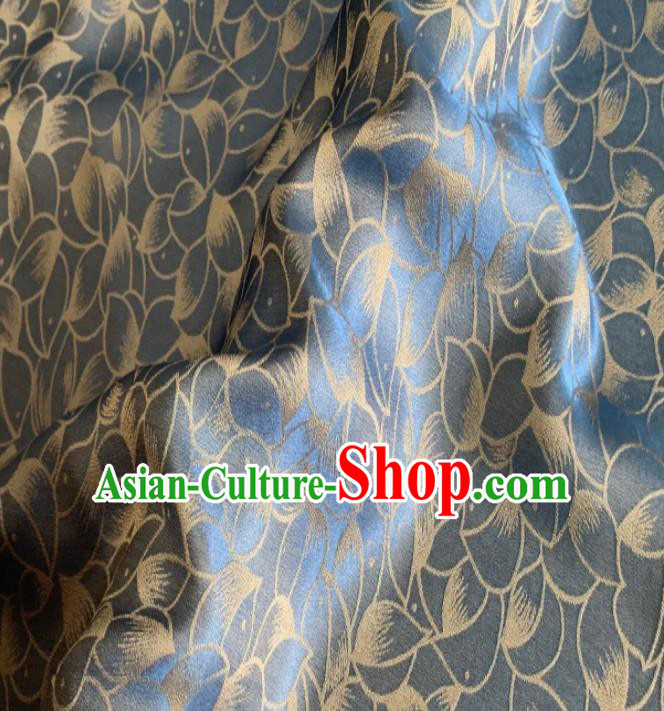 Asian Chinese Classical Lotus Petals Pattern Design Blue Silk Fabric Traditional Cheongsam Brocade Material Asian Chinese Classical Lotus Petals Pattern Design Blue Silk Fabric Traditional Cheongsam Brocade Material