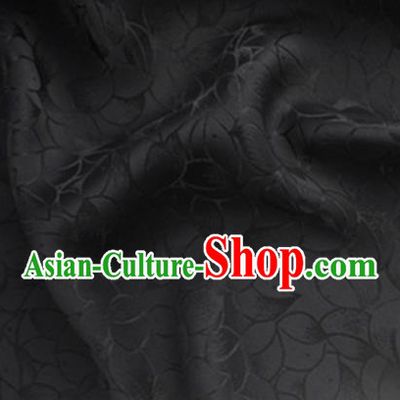 Asian Chinese Classical Lotus Petals Pattern Design Black Silk Fabric Traditional Cheongsam Brocade Material
