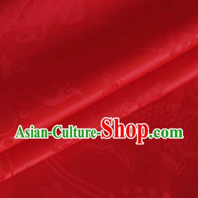 Asian Chinese Classical Double Fish Pattern Design Red Silk Fabric Traditional Cheongsam Material