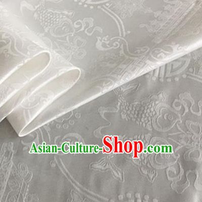 Asian Chinese Classical Double Fish Pattern Design White Silk Fabric Traditional Cheongsam Material