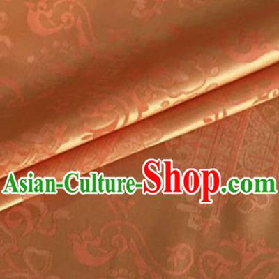 Asian Chinese Classical Double Fish Pattern Design Orange Silk Fabric Traditional Cheongsam Material