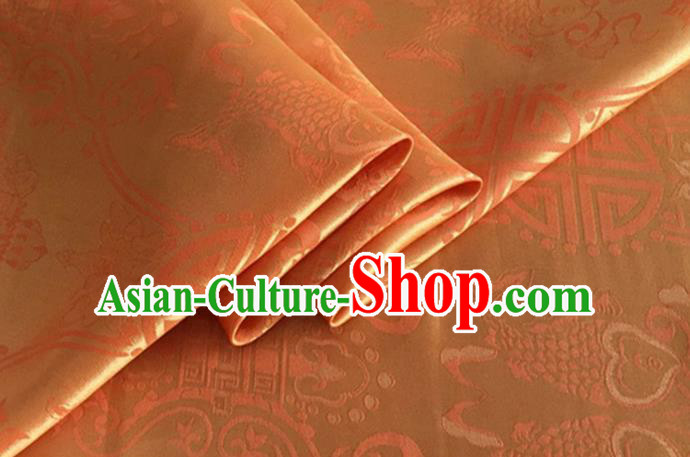 Asian Chinese Classical Double Fish Pattern Design Orange Silk Fabric Traditional Cheongsam Material Asian Chinese Classical Double Fish Pattern Design Orange Silk Fabric Traditional Cheongsam Material