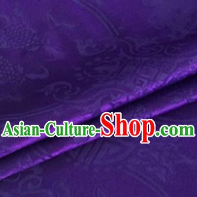 Asian Chinese Classical Double Fish Pattern Design Purple Silk Fabric Traditional Cheongsam Material