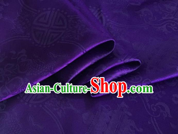 Asian Chinese Classical Double Fish Pattern Design Purple Silk Fabric Traditional Cheongsam Material Asian Chinese Classical Double Fish Pattern Design Purple Silk Fabric Traditional Cheongsam Material