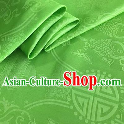 Asian Chinese Classical Double Fish Pattern Design Green Silk Fabric Traditional Cheongsam Material