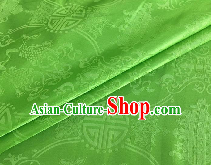 Asian Chinese Classical Double Fish Pattern Design Green Silk Fabric Traditional Cheongsam Material Asian Chinese Classical Double Fish Pattern Design Green Silk Fabric Traditional Cheongsam Material