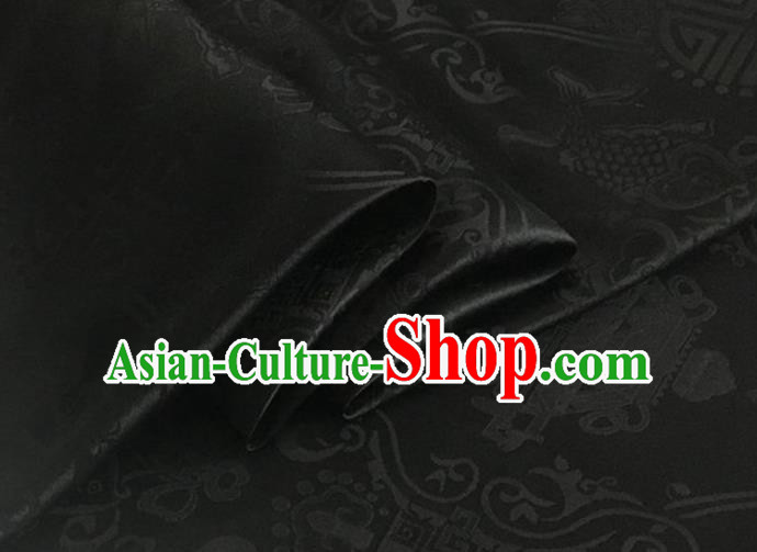 Asian Chinese Classical Double Fish Pattern Design Black Silk Fabric Traditional Cheongsam Material Asian Chinese Classical Double Fish Pattern Design Black Silk Fabric Traditional Cheongsam Material