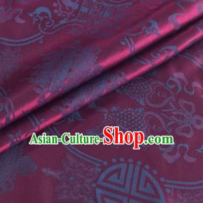 Asian Chinese Classical Double Fish Pattern Design Amaranth Silk Fabric Traditional Cheongsam Material