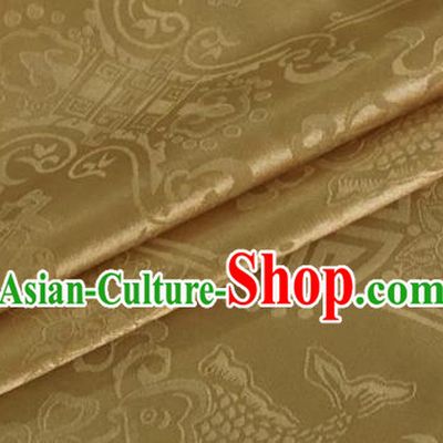 Asian Chinese Classical Double Fish Pattern Design Golden Silk Fabric Traditional Cheongsam Material