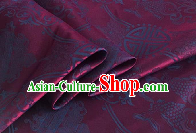 Asian Chinese Classical Double Fish Pattern Design Amaranth Silk Fabric Traditional Cheongsam Material Asian Chinese Classical Double Fish Pattern Design Amaranth Silk Fabric Traditional Cheongsam Material