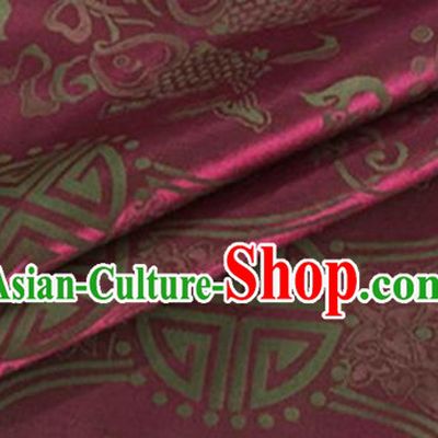 Asian Chinese Classical Double Fish Pattern Design Wine Red Silk Fabric Traditional Cheongsam Material