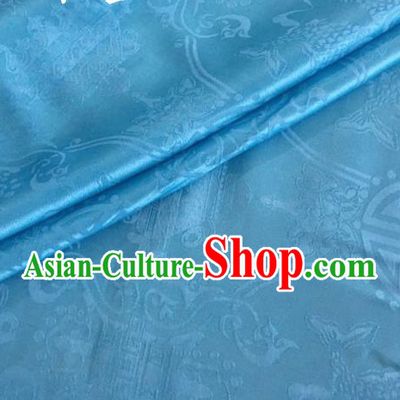 Asian Chinese Classical Double Fish Pattern Design Light Blue Silk Fabric Traditional Cheongsam Material