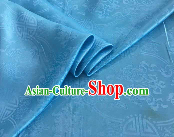 Asian Chinese Classical Double Fish Pattern Design Light Blue Silk Fabric Traditional Cheongsam Material Asian Chinese Classical Double Fish Pattern Design Light Blue Silk Fabric Traditional Cheongsam Material