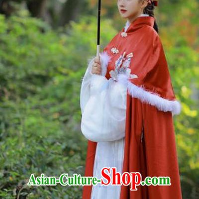Chinese Traditional Hanfu Red Cloak Ancient Ming Dynasty Princess Costume for Women