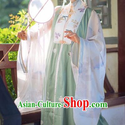 Chinese Traditional Hanfu Green Long Vest Ancient Ming Dynasty Princess Costume for Women