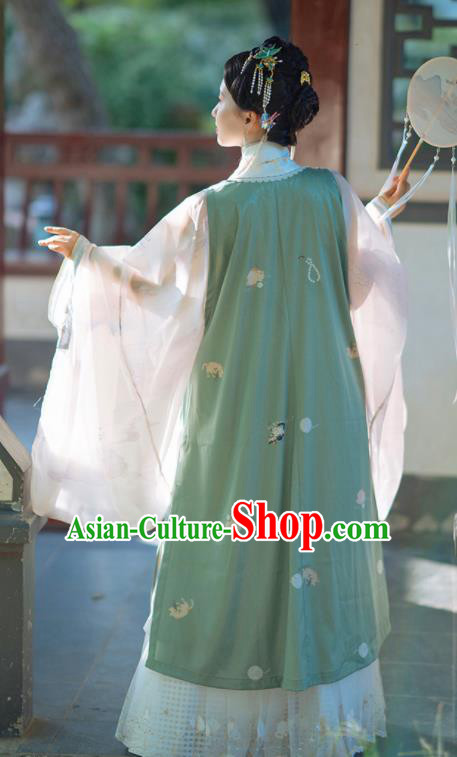 Chinese Traditional Hanfu Green Long Vest Ancient Ming Dynasty Princess Costume for Women Chinese Traditional Hanfu Green Long Vest Ancient Ming Dynasty Princess Costume for Women