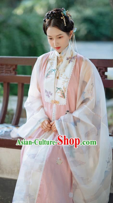 Chinese Traditional Hanfu Pink Long Vest Ancient Ming Dynasty Princess Costume for Women Chinese Traditional Hanfu Pink Long Vest Ancient Ming Dynasty Princess Costume for Women