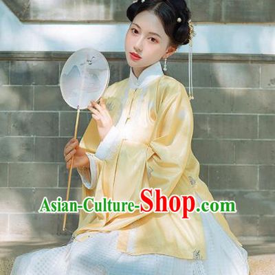Chinese Traditional Hanfu Yellow Blouse Ancient Ming Dynasty Princess Costume for Women