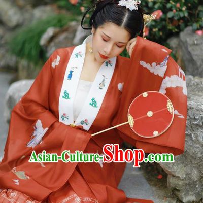 Chinese Traditional Hanfu Red Cape Ancient Ming Dynasty Princess Costume for Women