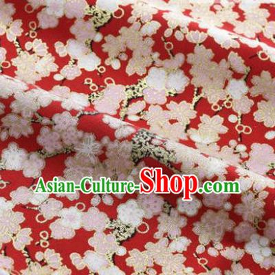 Asian Japanese Classical Sakura Pattern Design Red Silk Fabric Traditional Kimono Brocade Material