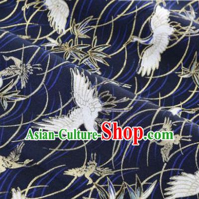 Asian Japanese Classical Crane Pattern Design Navy Silk Fabric Traditional Kimono Brocade Material