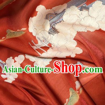 Asian Chinese Classical Printing Pattern Design Red Silk Fabric Traditional Hanfu Brocade Material