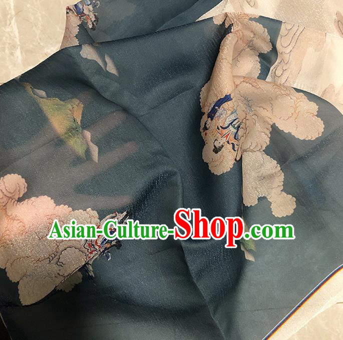 Asian Chinese Classical Printing Pattern Design Green Silk Fabric Traditional Hanfu Brocade Material Asian Chinese Classical Printing Pattern Design Green Silk Fabric Traditional Hanfu Brocade Material