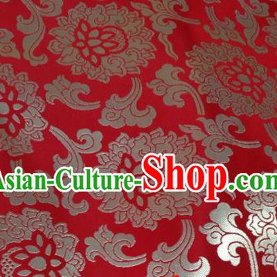 Asian Chinese Classical Lotus Pattern Design Red Silk Fabric Traditional Tibetan Brocade Material