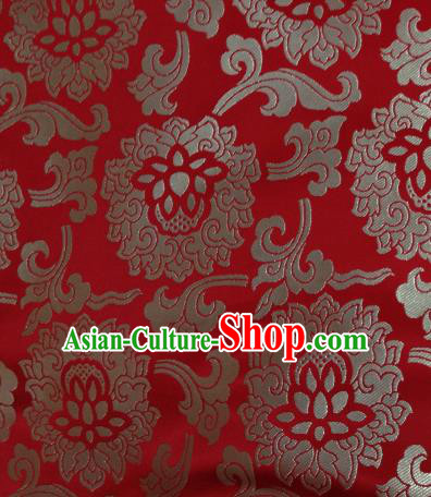 Asian Chinese Classical Lotus Pattern Design Red Silk Fabric Traditional Tibetan Brocade Material Asian Chinese Classical Lotus Pattern Design Red Silk Fabric Traditional Tibetan Brocade Material