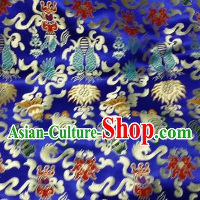 Asian Chinese Classical Auspicious Pattern Design Royalblue Silk Fabric Traditional Tibetan Brocade Material