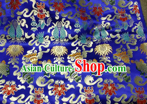 Asian Chinese Classical Auspicious Pattern Design Royalblue Silk Fabric Traditional Tibetan Brocade Material Asian Chinese Classical Auspicious Pattern Design Royalblue Silk Fabric Traditional Tibetan Brocade Material