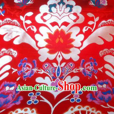 Asian Chinese Classical Tibetan Pattern Design Red Silk Fabric Traditional Brocade Material
