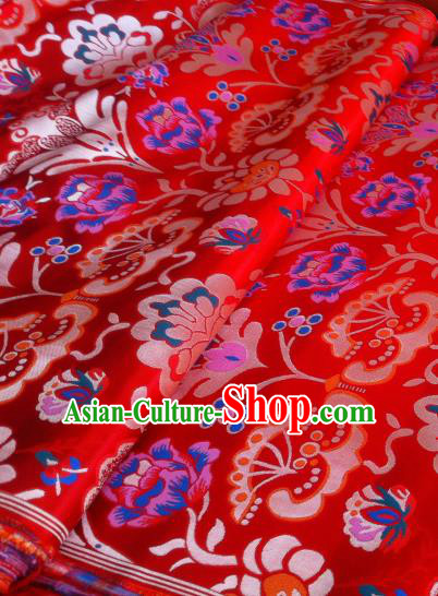 Asian Chinese Classical Tibetan Pattern Design Red Silk Fabric Traditional Brocade Material Asian Chinese Classical Tibetan Pattern Design Red Silk Fabric Traditional Brocade Material