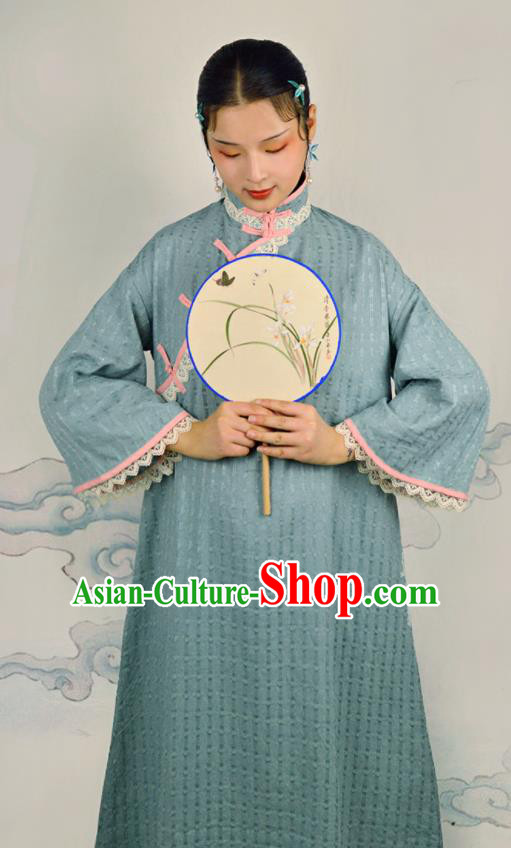 Chinese Traditional Blue Linen Qipao Dress National Costume Cheongsam for Women Chinese Traditional Blue Linen Qipao Dress National Costume Cheongsam for Women