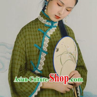 Chinese Traditional Olive Green Linen Qipao Dress National Costume Cheongsam for Women