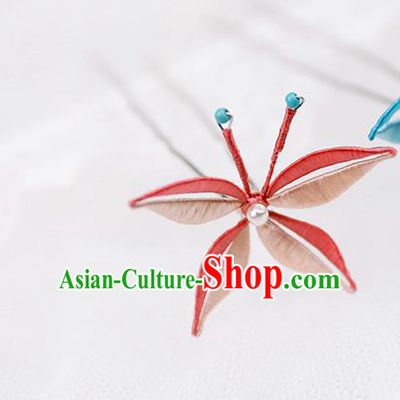 Chinese Traditional Red Butterfly Hairpin Handmade Hanfu Hair Accessories for Women
