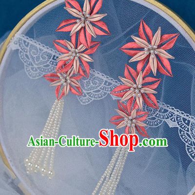 Chinese Traditional Pink Flower Tassel Hairpin Handmade Hanfu Hair Accessories for Women