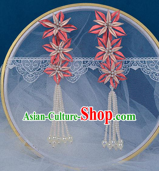 Chinese Traditional Pink Flower Tassel Hairpin Handmade Hanfu Hair Accessories for Women Chinese Traditional Pink Flower Tassel Hairpin Handmade Hanfu Hair Accessories for Women