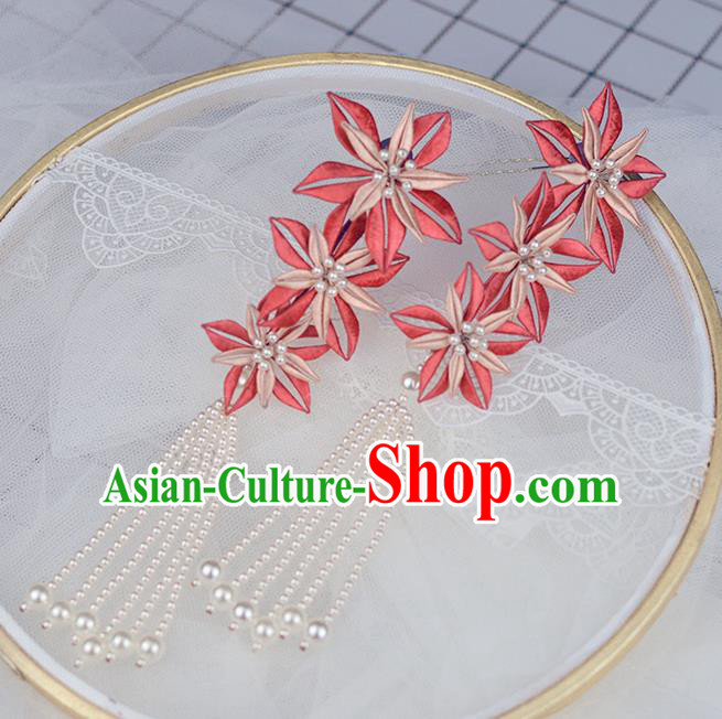 Chinese Traditional Pink Flower Tassel Hairpin Handmade Hanfu Hair Accessories for Women Chinese Traditional Pink Flower Tassel Hairpin Handmade Hanfu Hair Accessories for Women