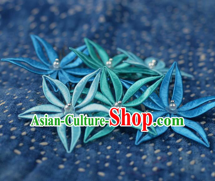 Chinese Traditional Blue Flowers Hair Comb Handmade Hanfu Hair Accessories for Women Chinese Traditional Blue Flowers Hair Comb Handmade Hanfu Hair Accessories for Women